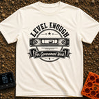 Looks Level To Me - T-Shirt in Ivory - A distressed, black-and-white circular badge design featuring a horizontal spirit...