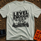Almost Level Motel - T-Shirt in Bay - A black and white graphic showing the text "LEVEL ENOUGH" above a spirit level tool...