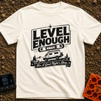 Almost Level Motel - T-Shirt in Ivory - A black and white graphic showing the text "LEVEL ENOUGH" above a spirit level...