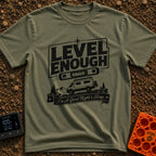 Almost Level Motel - T-Shirt in Moss - A black and white graphic showing the text "LEVEL ENOUGH" above a spirit level...