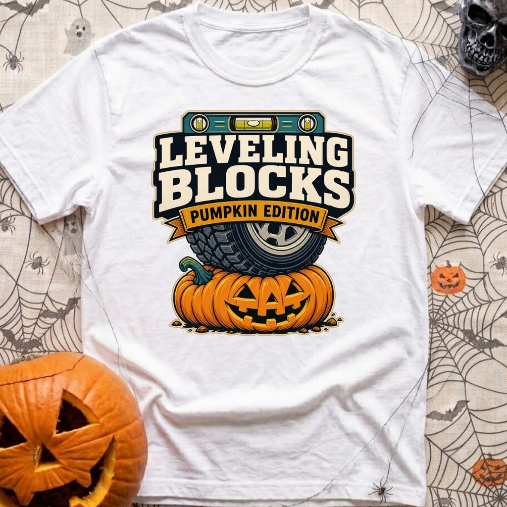 Next Level Gourds - T-Shirt in White - A graphic illustration showing a large off-road vehicle tire parked directly on...