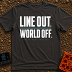 Disconnect to Reconnect - T-Shirt in Graphite - A text-based design displaying the large, faded white phrases "LINE OUT."...