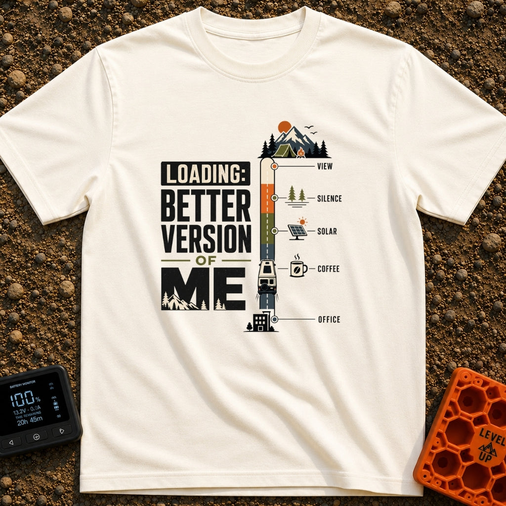 Better Version Loading - T-Shirt in Ivory - A graphic reading "LOADING: BETTER VERSION OF ME" next to a vertical progress...