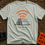 Local Lithium Hotspot - T-Shirt in Bay - A line drawing of three cylindrical batteries stacked in a pyramid on the...