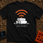Local Lithium Hotspot - T-Shirt in Black - A line drawing of three cylindrical batteries stacked in a pyramid on the...