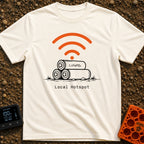 Local Lithium Hotspot - T-Shirt in Ivory - A line drawing of three cylindrical batteries stacked in a pyramid on the...