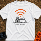 Local Lithium Hotspot - T-Shirt in White - A line drawing of three cylindrical batteries stacked in a pyramid on the...