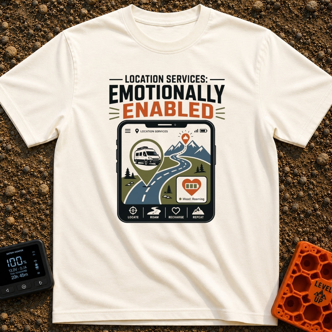 Roaming Heart Enabled - T-Shirt in Ivory - A graphic of a smartphone screen displaying a map application with a winding...