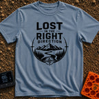 Lost The Right Way - T-Shirt in Blue Jean - A black and white graphic showing a winding river flowing toward snow-capped...