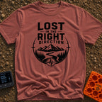 Lost The Right Way - T-Shirt in Brick - A black and white graphic showing a winding river flowing toward snow-capped...