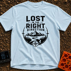 Lost The Right Way - T-Shirt in Chambray - A black and white graphic showing a winding river flowing toward snow-capped...