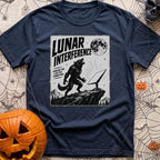 Bad Moon Reception - T-Shirt in Navy - A black and white distressed illustration of a werewolf standing on a rocky cliff...