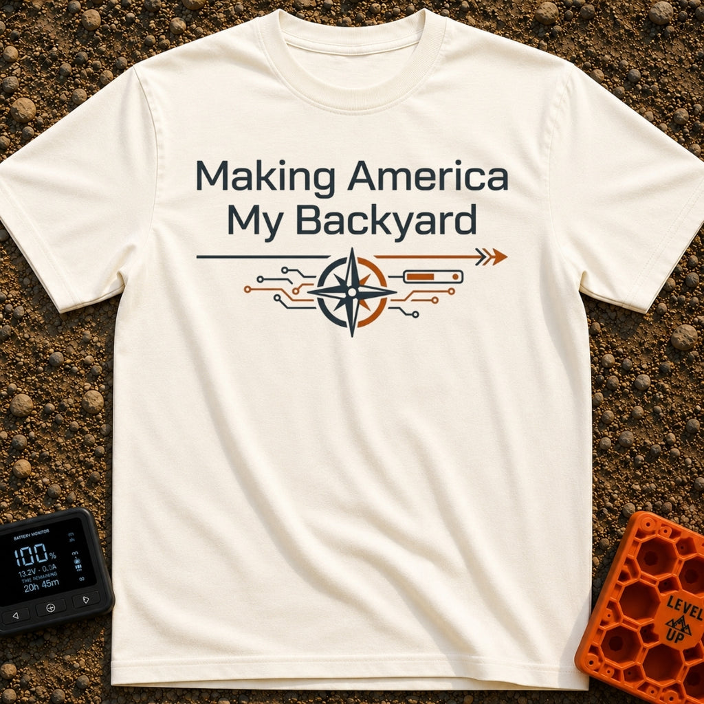 The Great American Backyard - T-Shirt in Ivory - The text "Making America My Backyard" is displayed above a graphic of a...