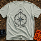 Manual Override Engaged - T-Shirt in Bay - A black and white illustration of an analog navigational compass where the...