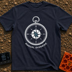 Manual Override Engaged - T-Shirt in Navy - A black and white illustration of an analog navigational compass where the...