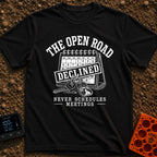 Meeting Declined Gone Camping - T-Shirt in Black - A black and white illustration of a desk calendar with a large...