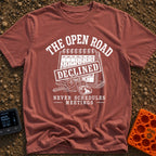 Meeting Declined Gone Camping - T-Shirt in Brick - A black and white illustration of a desk calendar with a large...