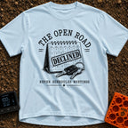 Meeting Declined Gone Camping - T-Shirt in Chambray - A black and white illustration of a desk calendar with a large...