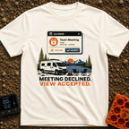 Meeting Declined View Accepted - T-Shirt in Ivory - A digital calendar pop-up showing a "Team Meeting" invitation above...