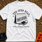 Meeting Declined Gone Camping - T-Shirt in White - A black and white illustration of a desk calendar with a large...