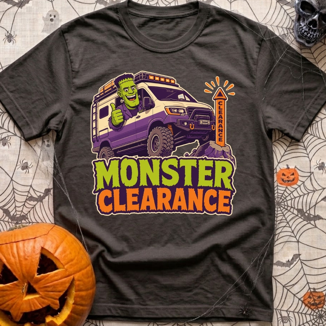 Low Clearance Monster - T-Shirt in Graphite - A cartoon illustration of Frankenstein's monster giving a thumbs-up from...