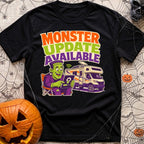 Beast Update Pending - T-Shirt in Black - A cartoon illustration of Frankenstein's monster sitting in a camp chair,...