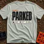 Mood Set To Parked - T-Shirt in Bay - A typographic design featuring the large text 'MOOD: PARKED' above a status bar box...