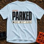Mood Set To Parked - T-Shirt in Chambray - A typographic design featuring the large text 'MOOD: PARKED' above a status...