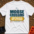 Moose Attitude Adjustment - T-Shirt in White - A graphic design featuring an illustration of a standing moose above large...