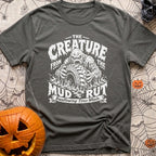 Mud Sweat And Gears - T-Shirt in Pepper - A distressed black and white illustration of a dripping mud monster...