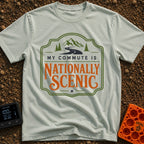 My Nationally Scenic Commute - T-Shirt in Bay - A vintage-style badge design featuring a winding black road leading...