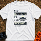 My Nationally Scenic Commute - T-Shirt in White - A typographic design reading "MY COMMUTE IS NATIONALLY SCENIC" stacked...