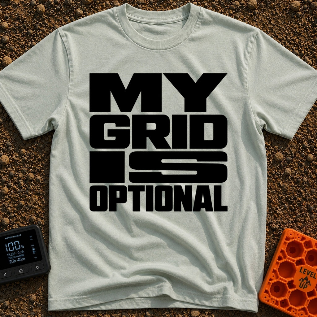 My Grid Is Optional - T-Shirt in Bay - A text-only design featuring the phrase "MY GRID IS OPTIONAL" arranged in bold,...