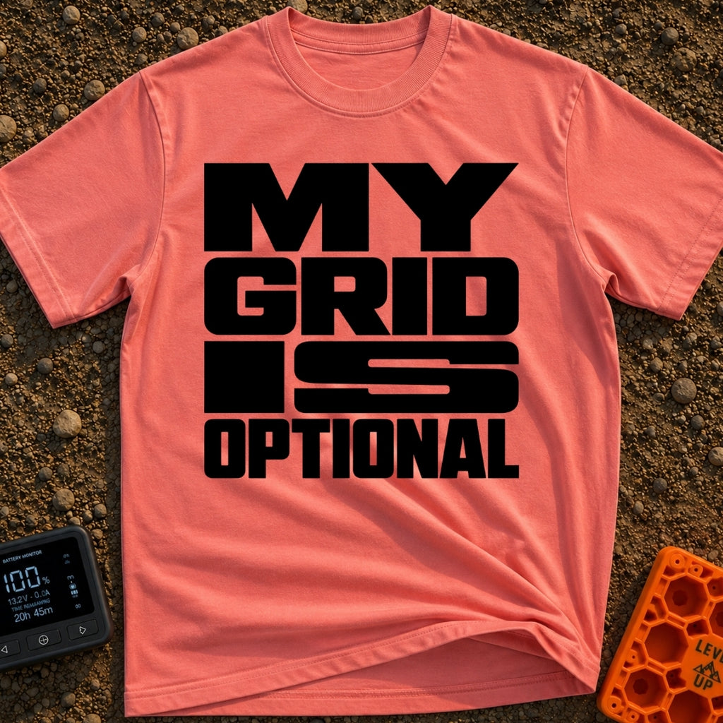 My Grid Is Optional - T-Shirt in Watermelon - A text-only design featuring the phrase "MY GRID IS OPTIONAL" arranged in...