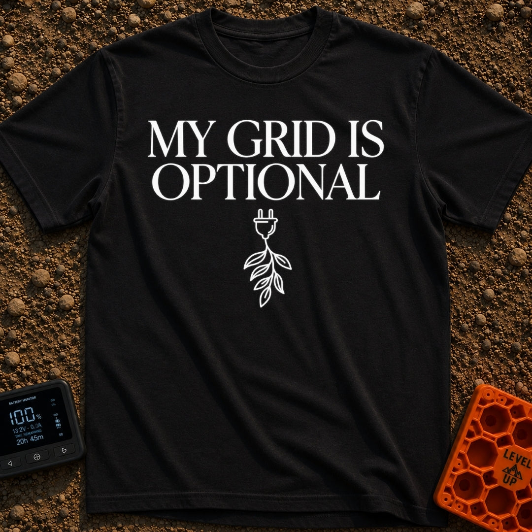 My Grid Is Optional - T-Shirt in Black - Text reading "MY GRID IS OPTIONAL" stacked above a simple line drawing of a...