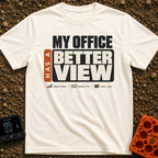 Office With A View - T-Shirt in Ivory - A typographic design featuring the large text "MY OFFICE HAS A BETTER VIEW" above...