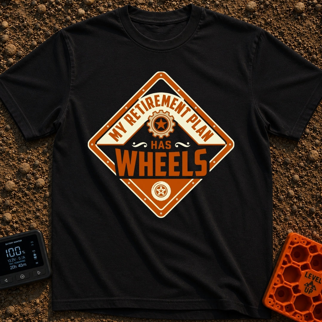 Rolling Retirement Plan - T-Shirt in Black - A diamond-shaped sign with an orange border featuring the text "MY...