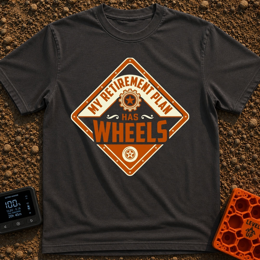 Rolling Retirement Plan - T-Shirt in Graphite - A diamond-shaped sign with an orange border featuring the text "MY...