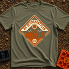 Rolling Retirement Plan - T-Shirt in Moss - A diamond-shaped sign with an orange border featuring the text "MY RETIREMENT...