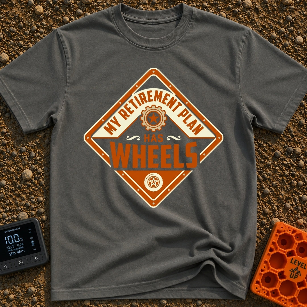 Rolling Retirement Plan - T-Shirt in Pepper - A diamond-shaped sign with an orange border featuring the text "MY...