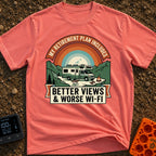 Retirement With A View - T-Shirt in Watermelon - A graphic design featuring an RV with solar panels parked in a...