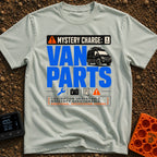 Mystery Charge Parts - T-Shirt in Bay - A graphic design featuring the large text "VAN PARTS" next to an illustration of...