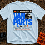 Mystery Charge Parts - T-Shirt in Chambray - A graphic design featuring the large text "VAN PARTS" next to an...