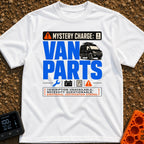 Mystery Charge Parts - T-Shirt in White - A graphic design featuring the large text "VAN PARTS" next to an illustration...