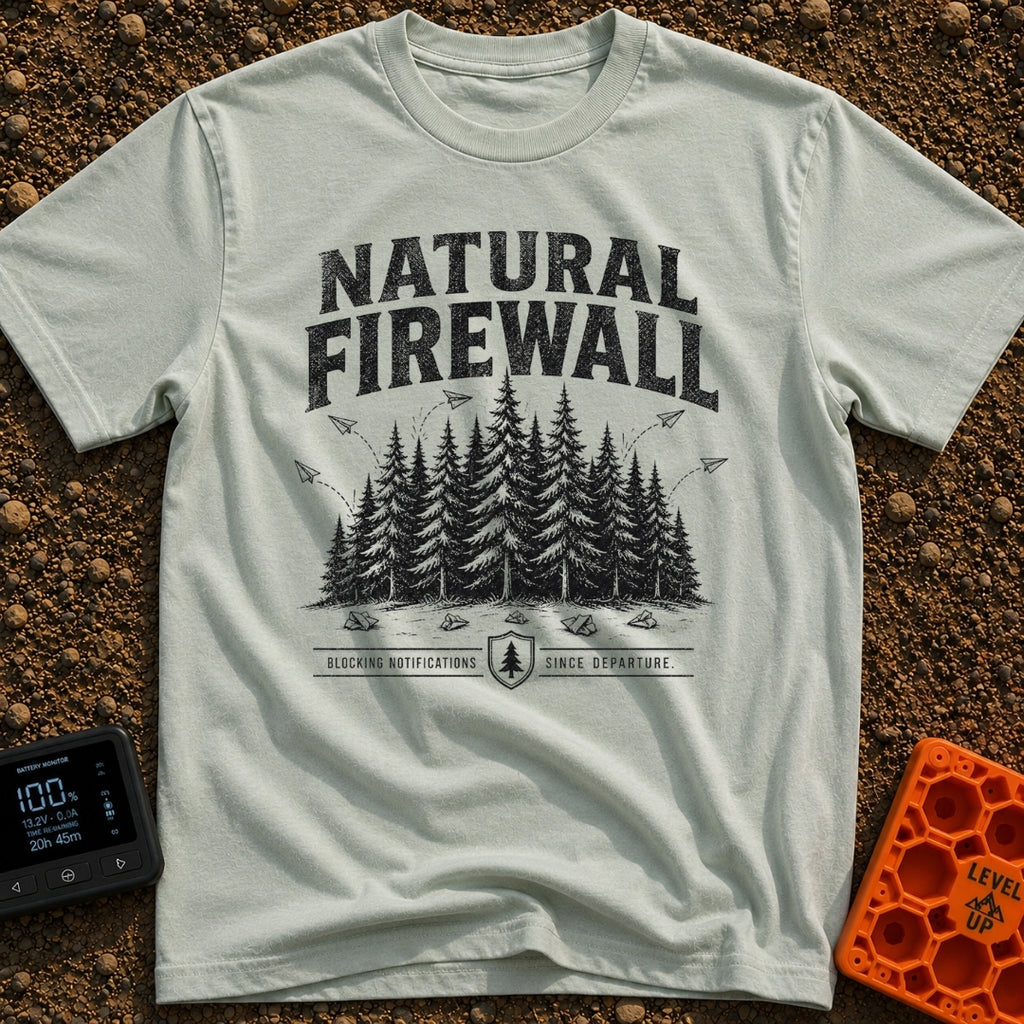 Nature Is My Firewall - T-Shirt in Bay - A black and white illustration of a dense cluster of pine trees acting as a...