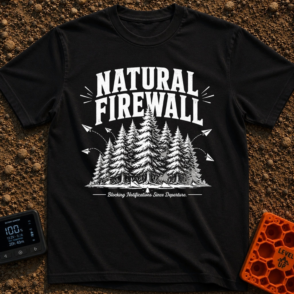 Nature Is My Firewall - T-Shirt in Black - A black and white illustration of a dense cluster of pine trees acting as a...