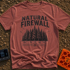 Nature Is My Firewall - T-Shirt in Brick - A black and white illustration of a dense cluster of pine trees acting as a...