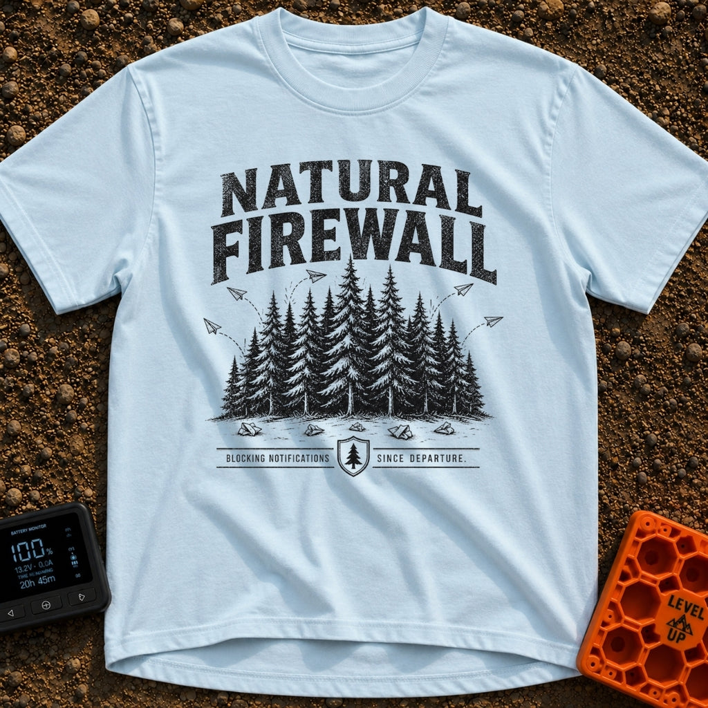 Nature Is My Firewall - T-Shirt in Chambray - A black and white illustration of a dense cluster of pine trees acting as a...