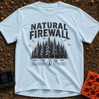 Nature Is My Firewall - T-Shirt in Chambray - A black and white illustration of a dense cluster of pine trees acting as a...