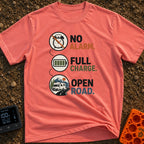 Energized Road Life - T-Shirt in Watermelon - Three circular icons connected by a dotted line, showing a crossed-out...